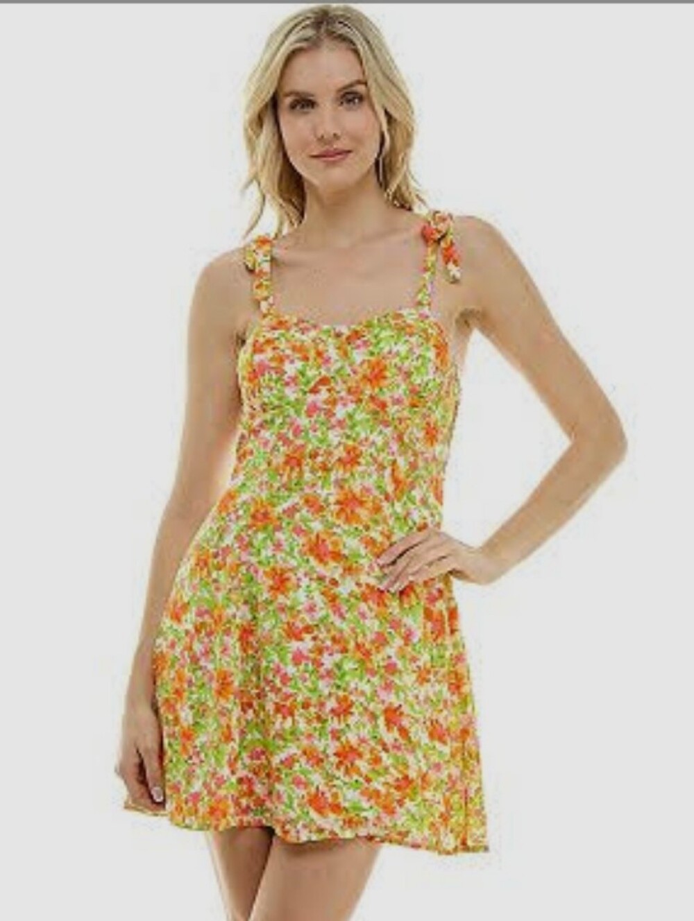 442-Lily Rose Vibrant Floral Sundress in White, Pink &‎ Orange